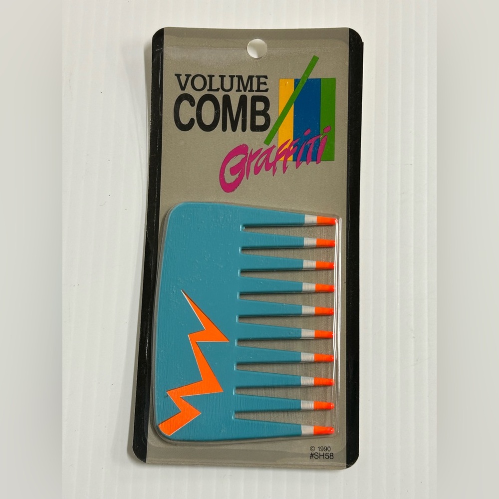 VTG Sund Haaren Volume Hair Comb Graffiti Blue Orange Twice Dipped 90’s USA New